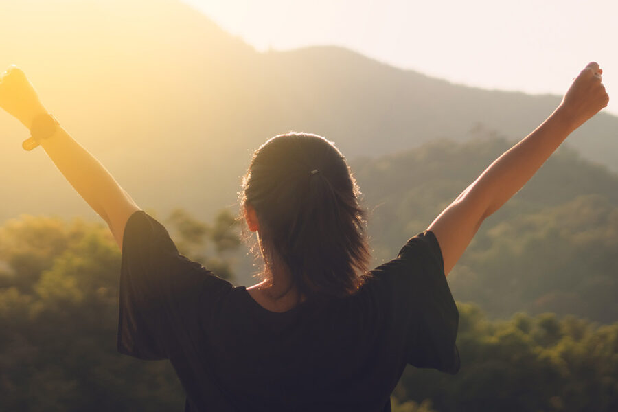 girl looking at mountains